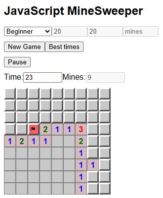 Recorded Minesweeper board after revealing the safe square at row 7 column 8
